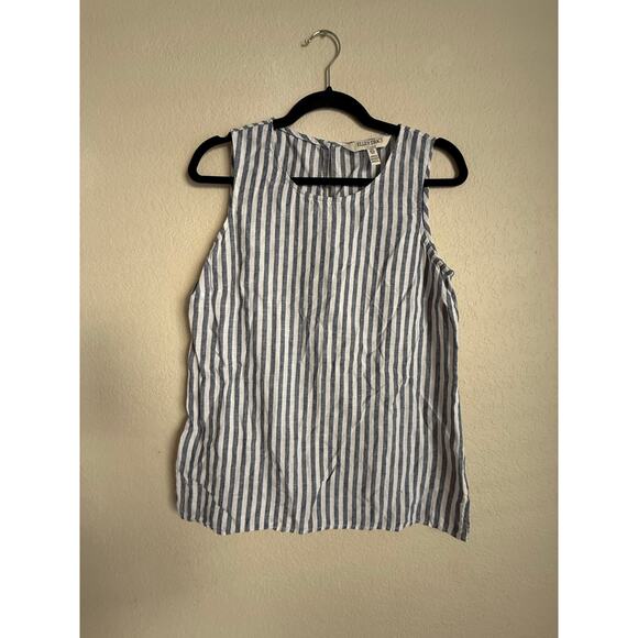 Ellen Tracy Linen Sleeveless Blue White Stripe Tank Top Size Small Summer Casual - Picture 1 of 3